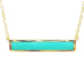 Gold-Dipped "Turkoise" Bar Pendant Necklace 17 inch