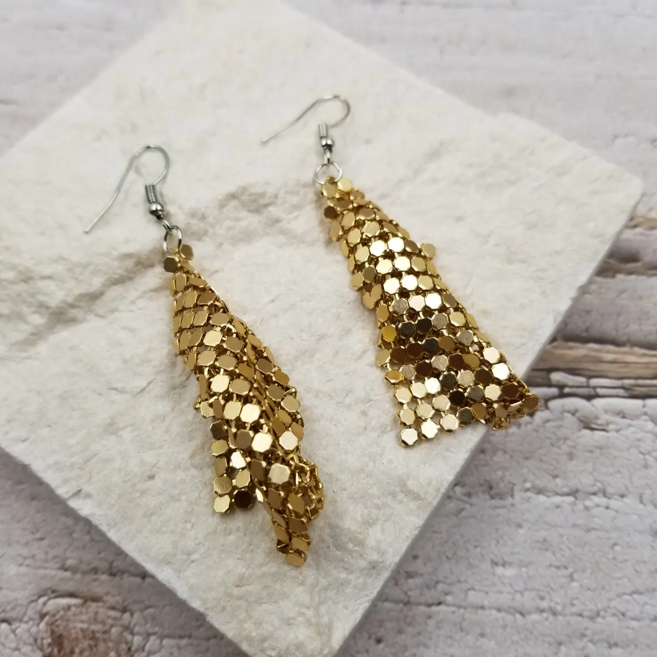 Gold Metal Mesh Dangle Earrings