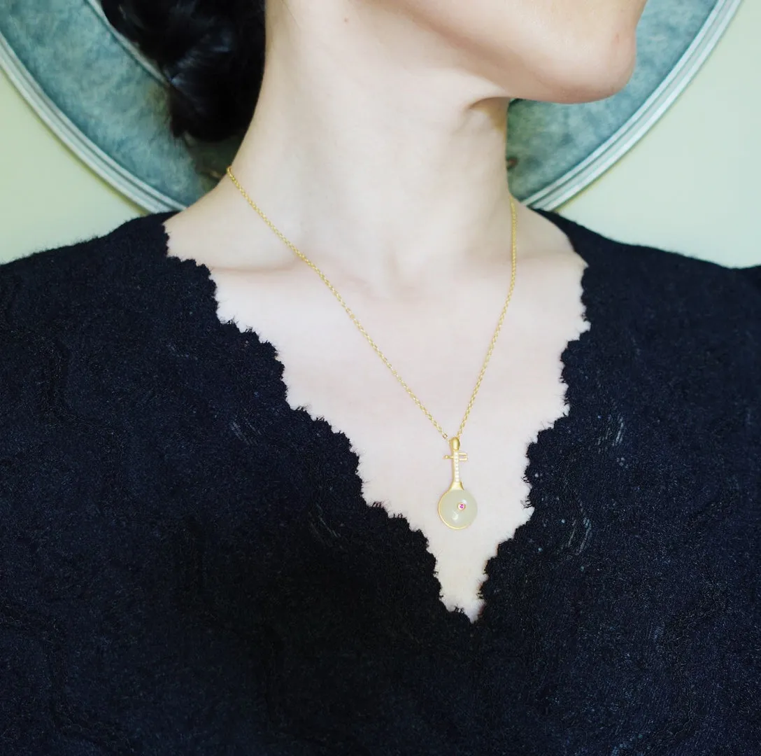 Gold Pipa Hetian Jade Necklace