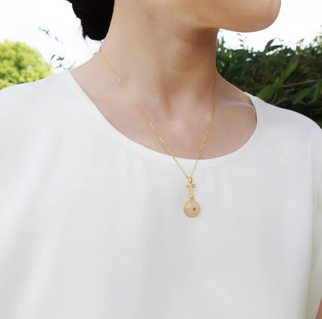 Gold Pipa Hetian Jade Necklace