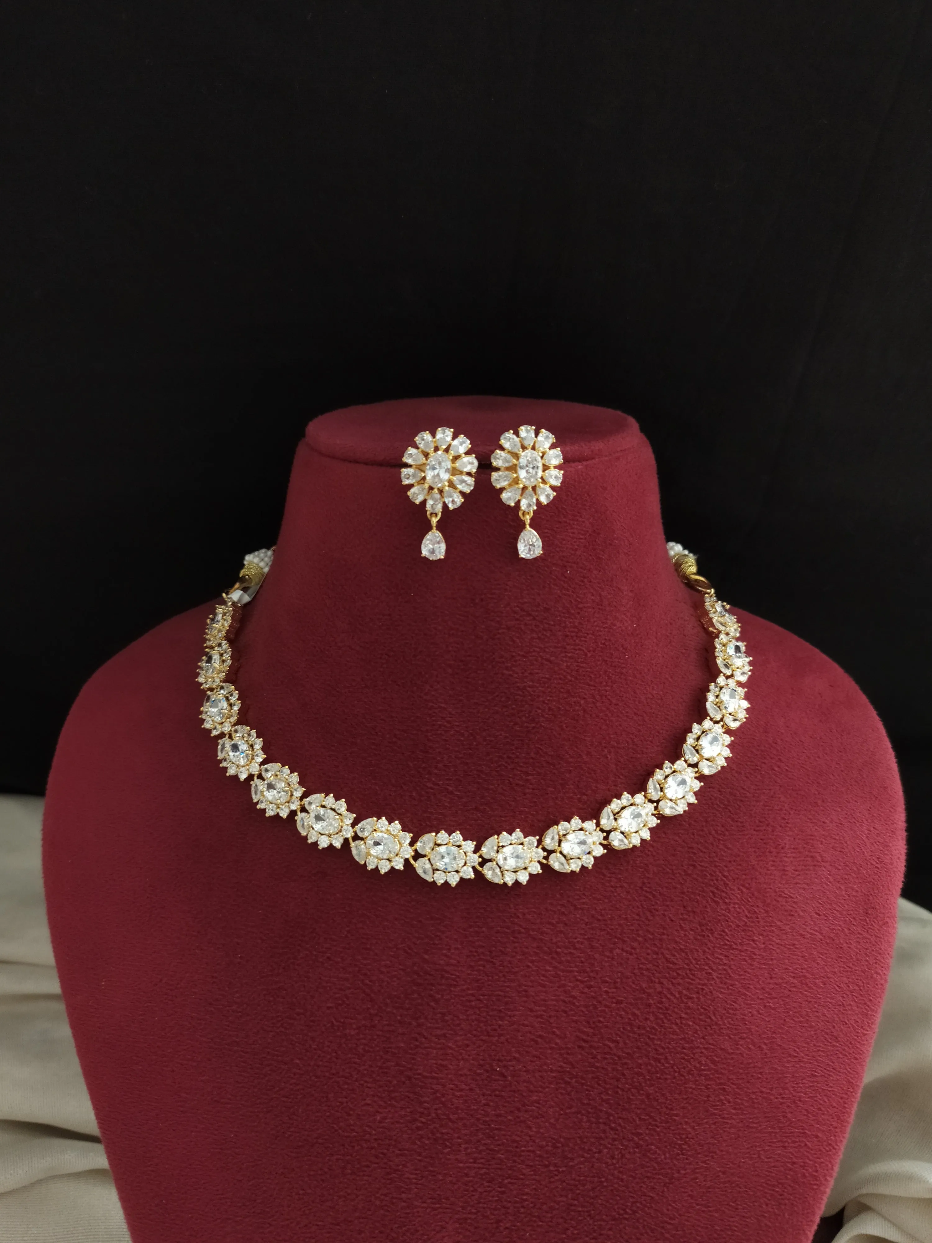 Gold-Plated Zircon Necklace Set with Matching Studs - Available in 8 Vibrant Colors