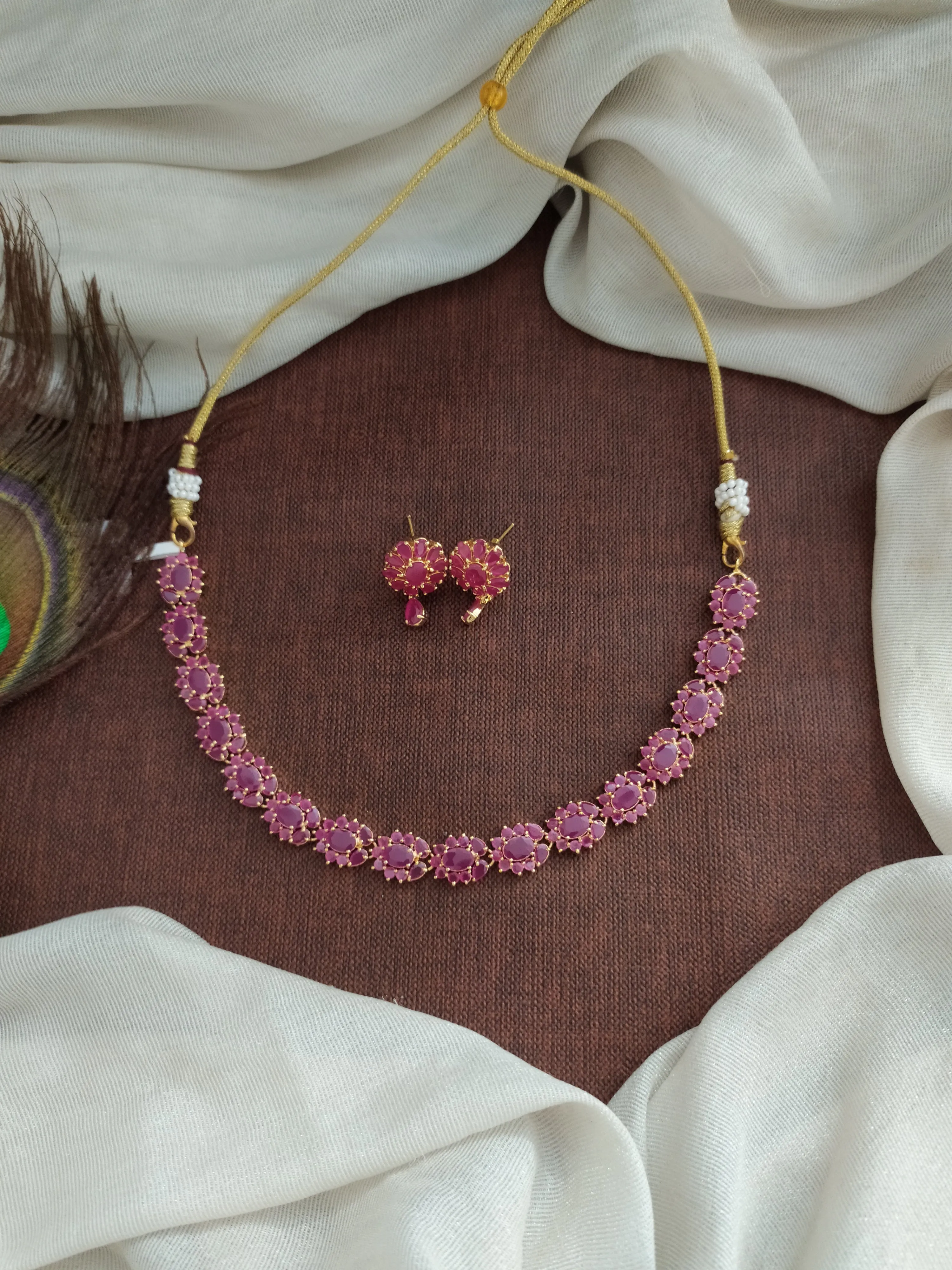 Gold-Plated Zircon Necklace Set with Matching Studs - Available in 8 Vibrant Colors