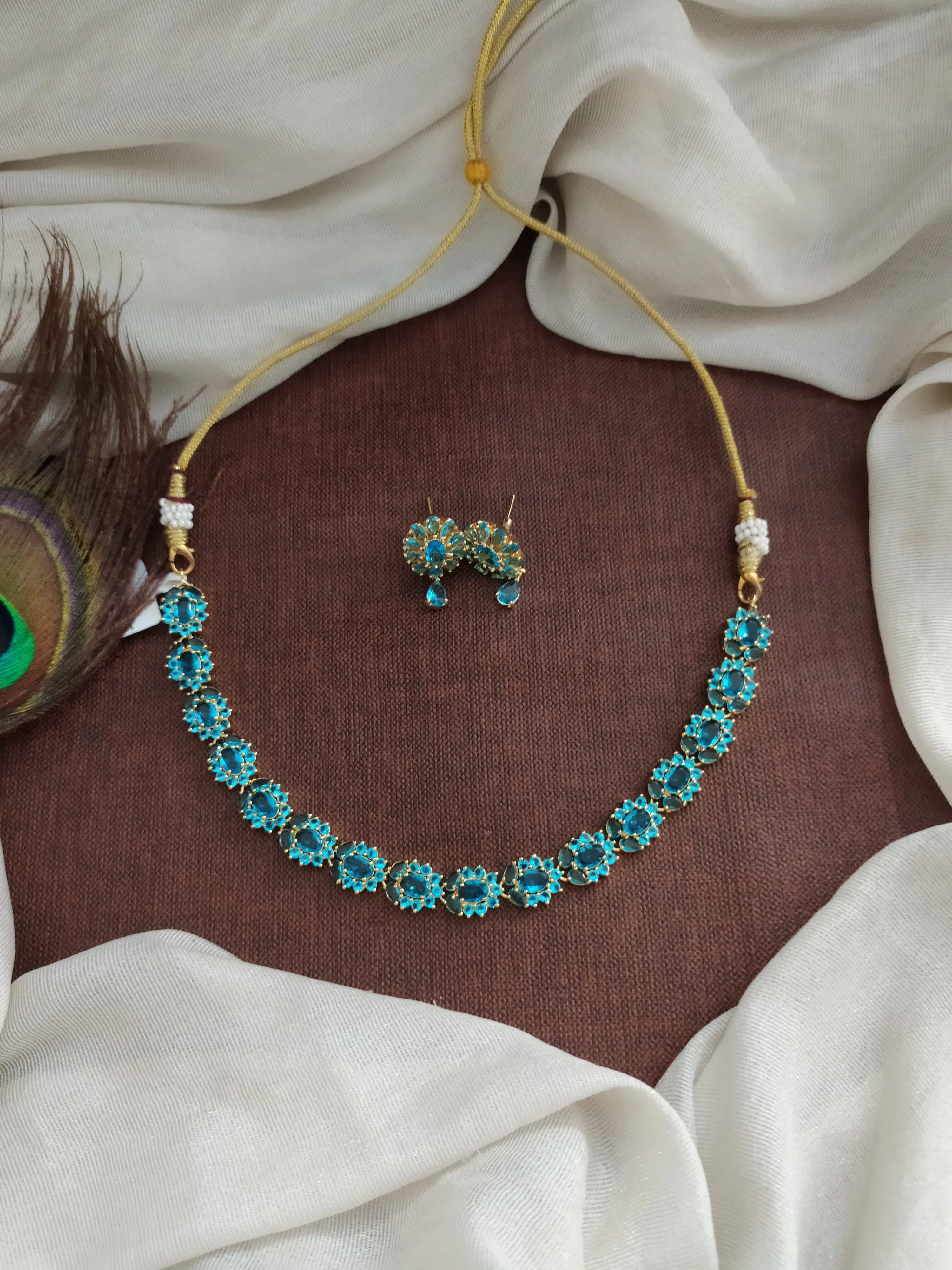Gold-Plated Zircon Necklace Set with Matching Studs - Available in 8 Vibrant Colors