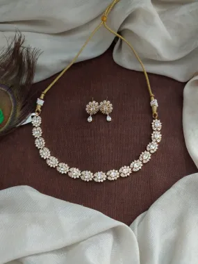 Gold-Plated Zircon Necklace Set with Matching Studs - Available in 8 Vibrant Colors