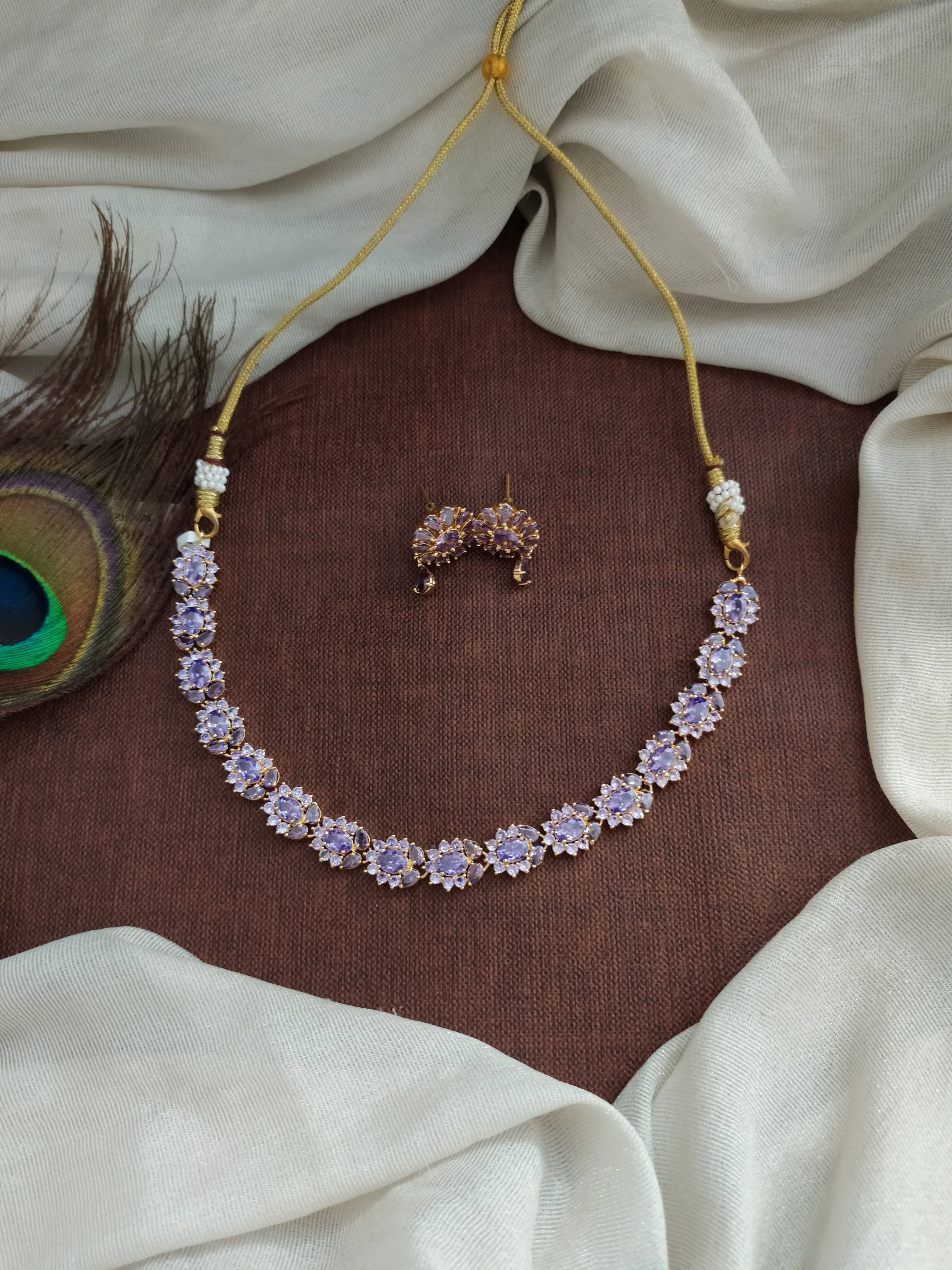Gold-Plated Zircon Necklace Set with Matching Studs - Available in 8 Vibrant Colors