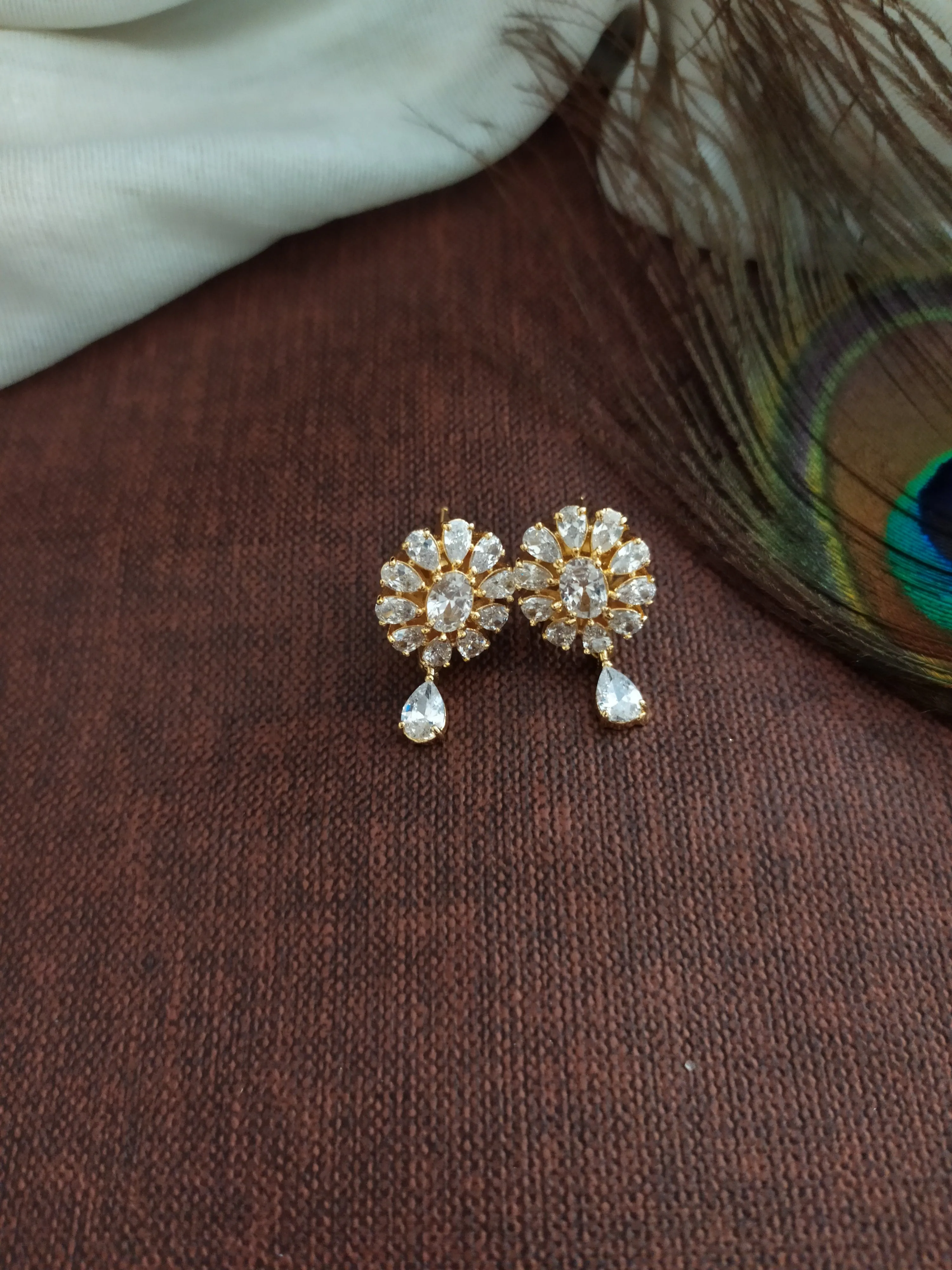 Gold-Plated Zircon Necklace Set with Matching Studs - Available in 8 Vibrant Colors