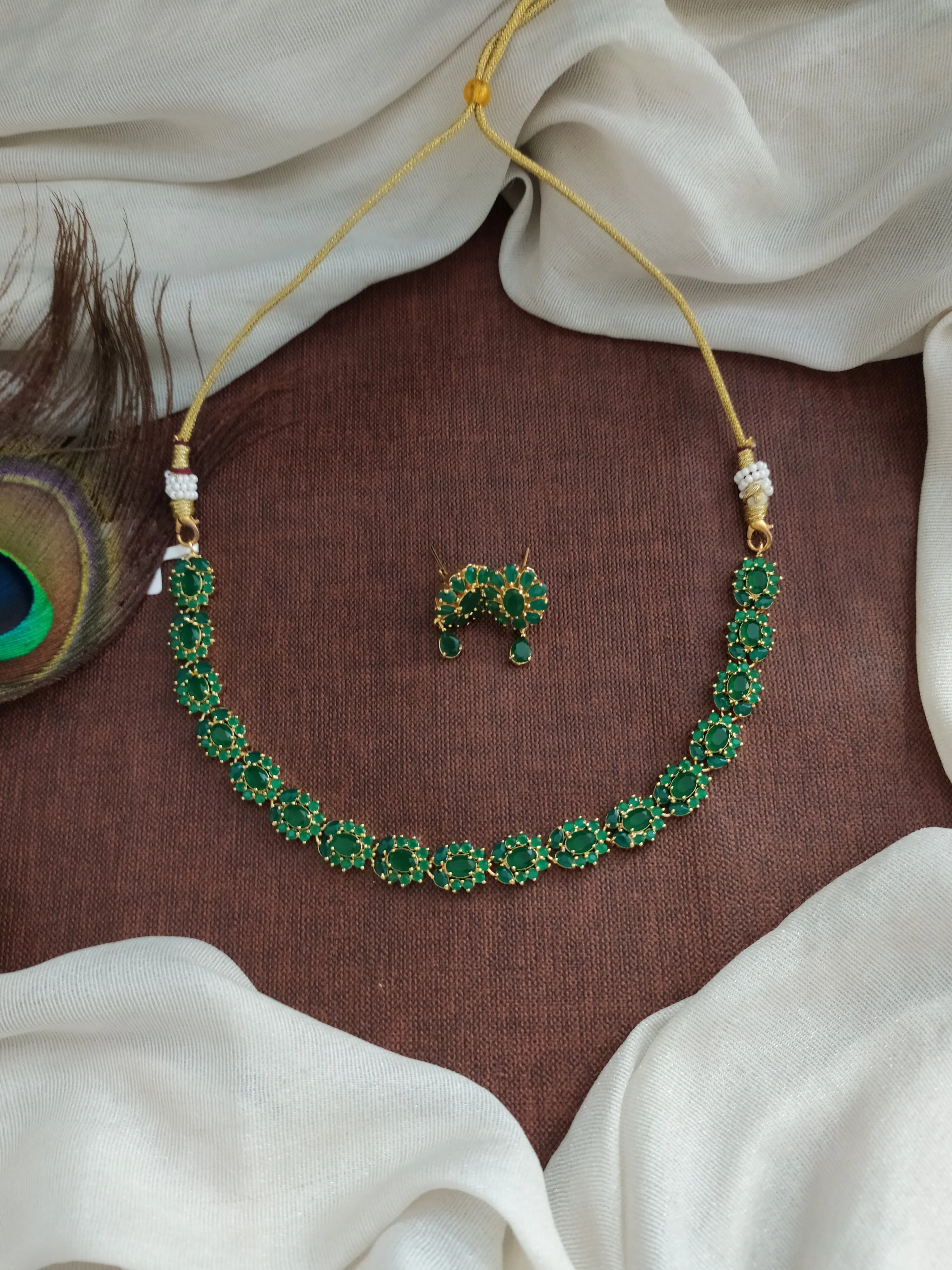 Gold-Plated Zircon Necklace Set with Matching Studs - Available in 8 Vibrant Colors