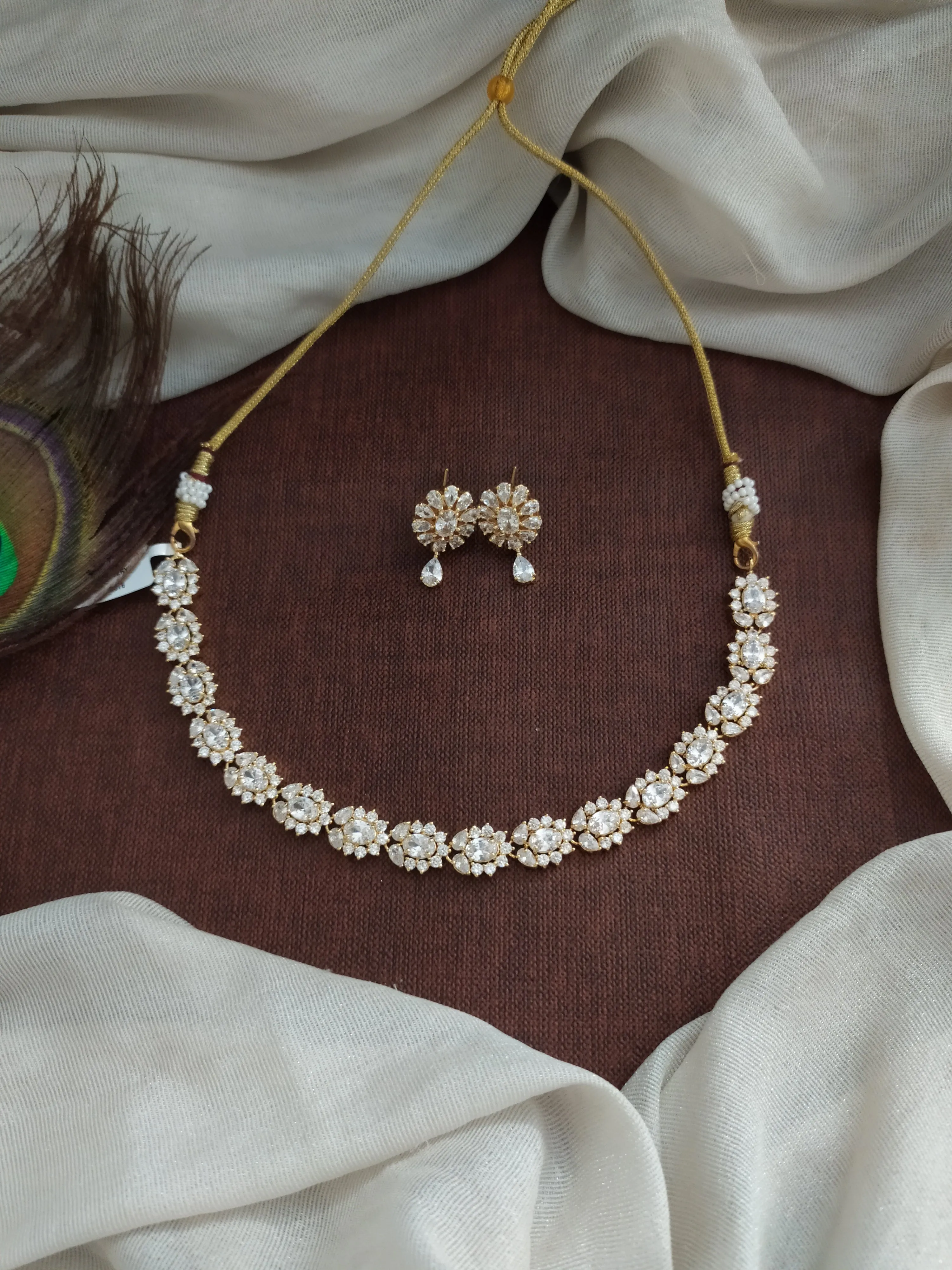 Gold-Plated Zircon Necklace Set with Matching Studs - Available in 8 Vibrant Colors