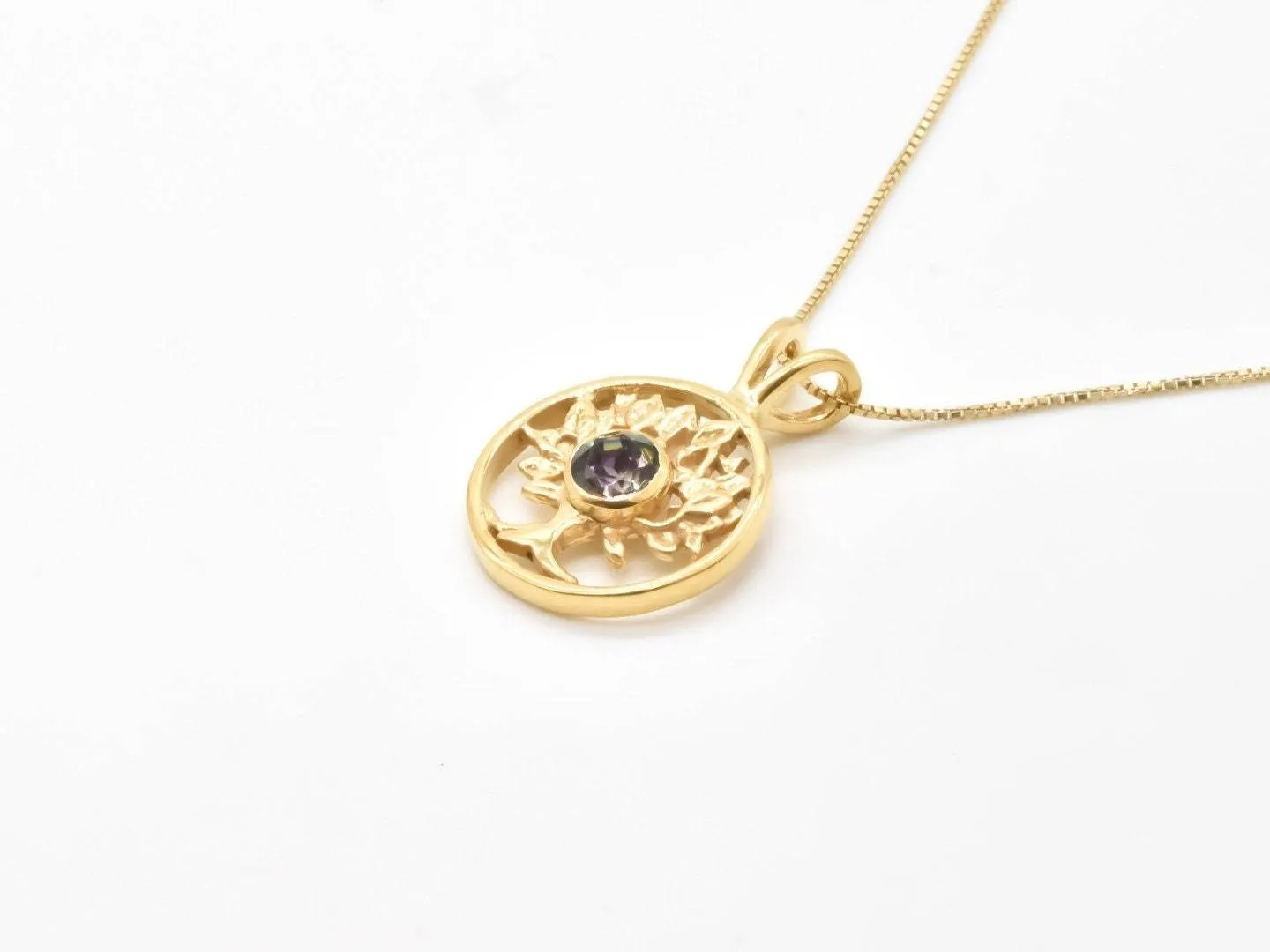 Gold Tree of Life Pendant - Mystic Topaz Tree Pendant, Purple Tree Necklace