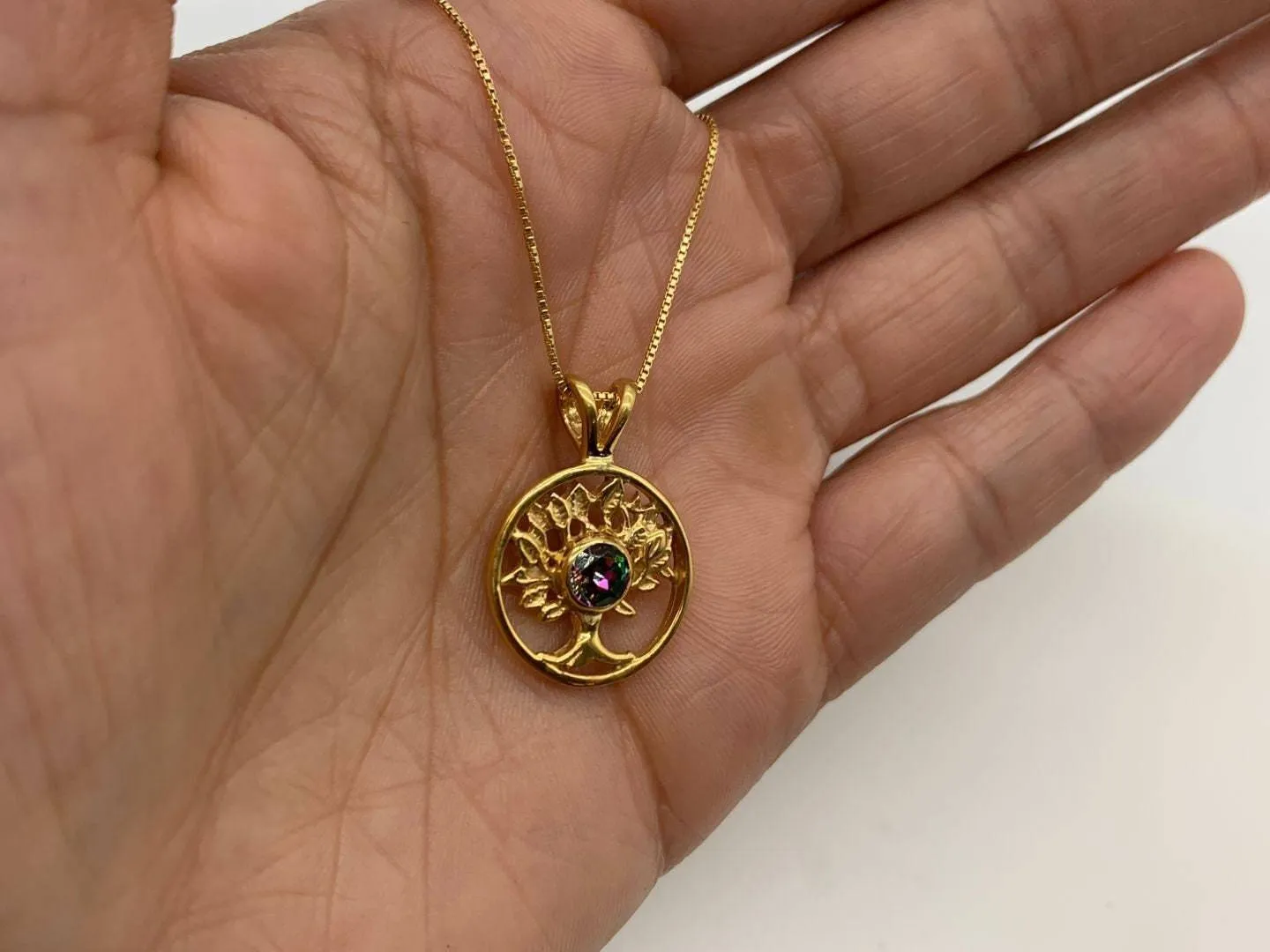Gold Tree of Life Pendant - Mystic Topaz Tree Pendant, Purple Tree Necklace