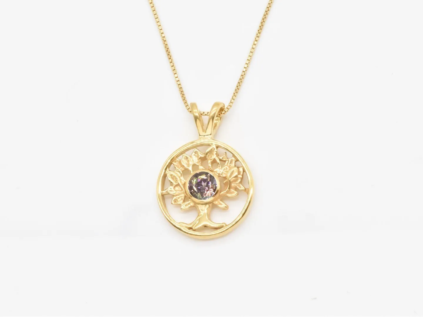 Gold Tree of Life Pendant - Mystic Topaz Tree Pendant, Purple Tree Necklace