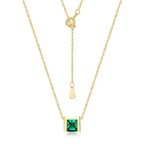 Green Zircon Hollow Cube Pendant Sterling Silver Necklace