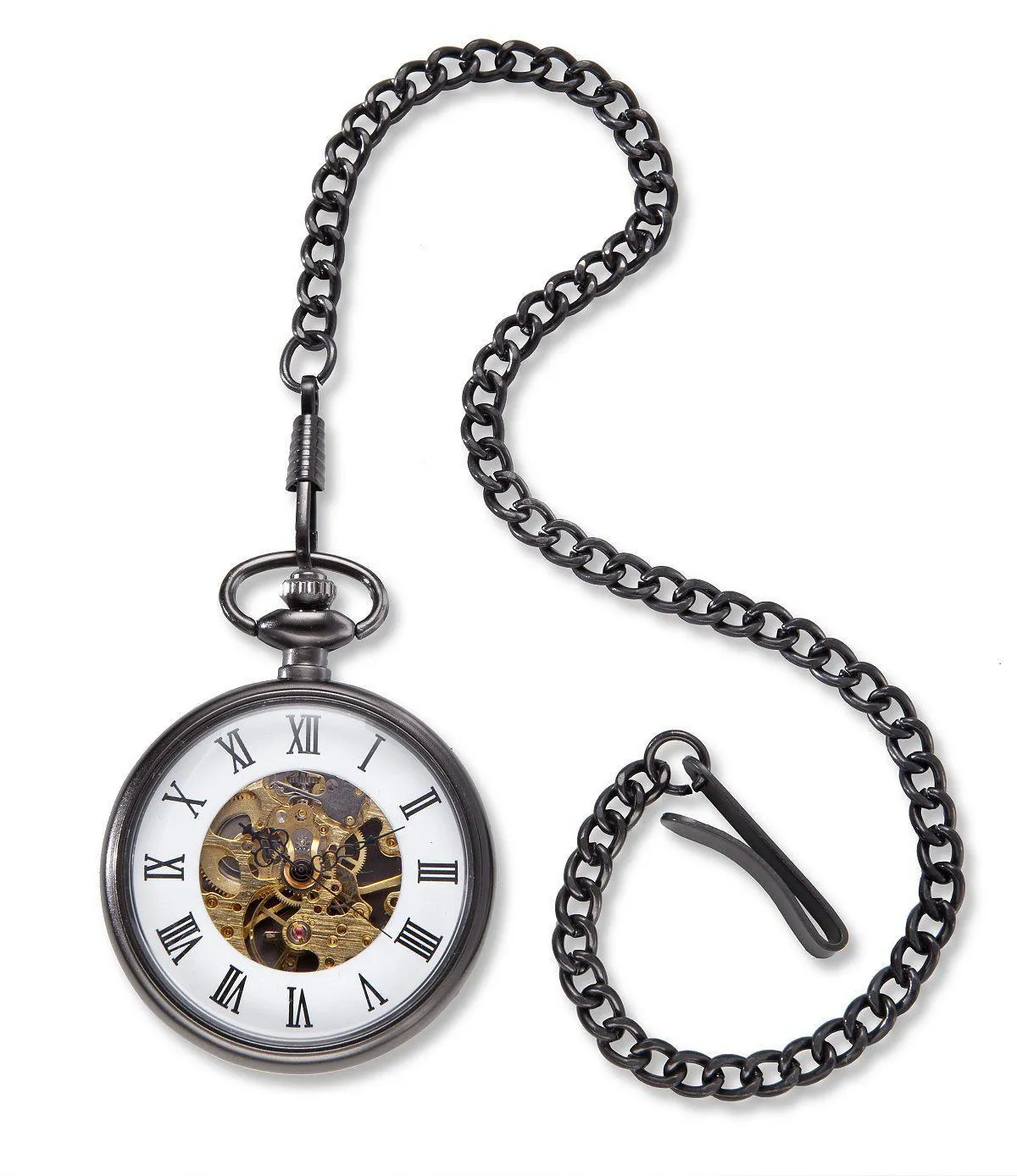 Gunmetal Gray Exposed Gears Pocket  Watch - Personalized