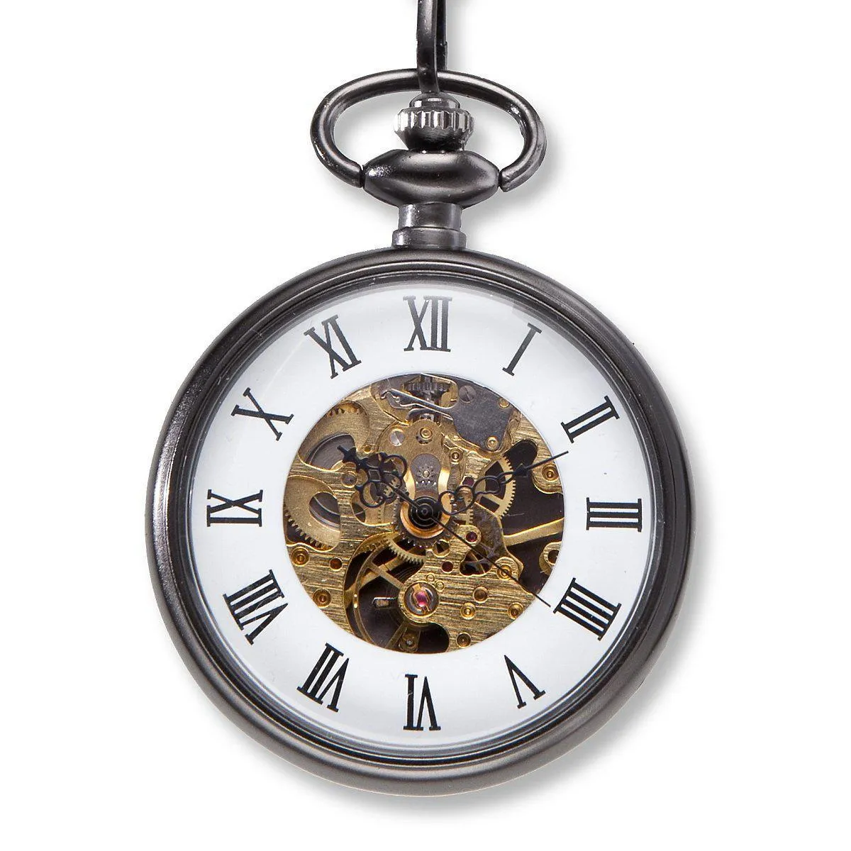 Gunmetal Gray Exposed Gears Pocket  Watch - Personalized