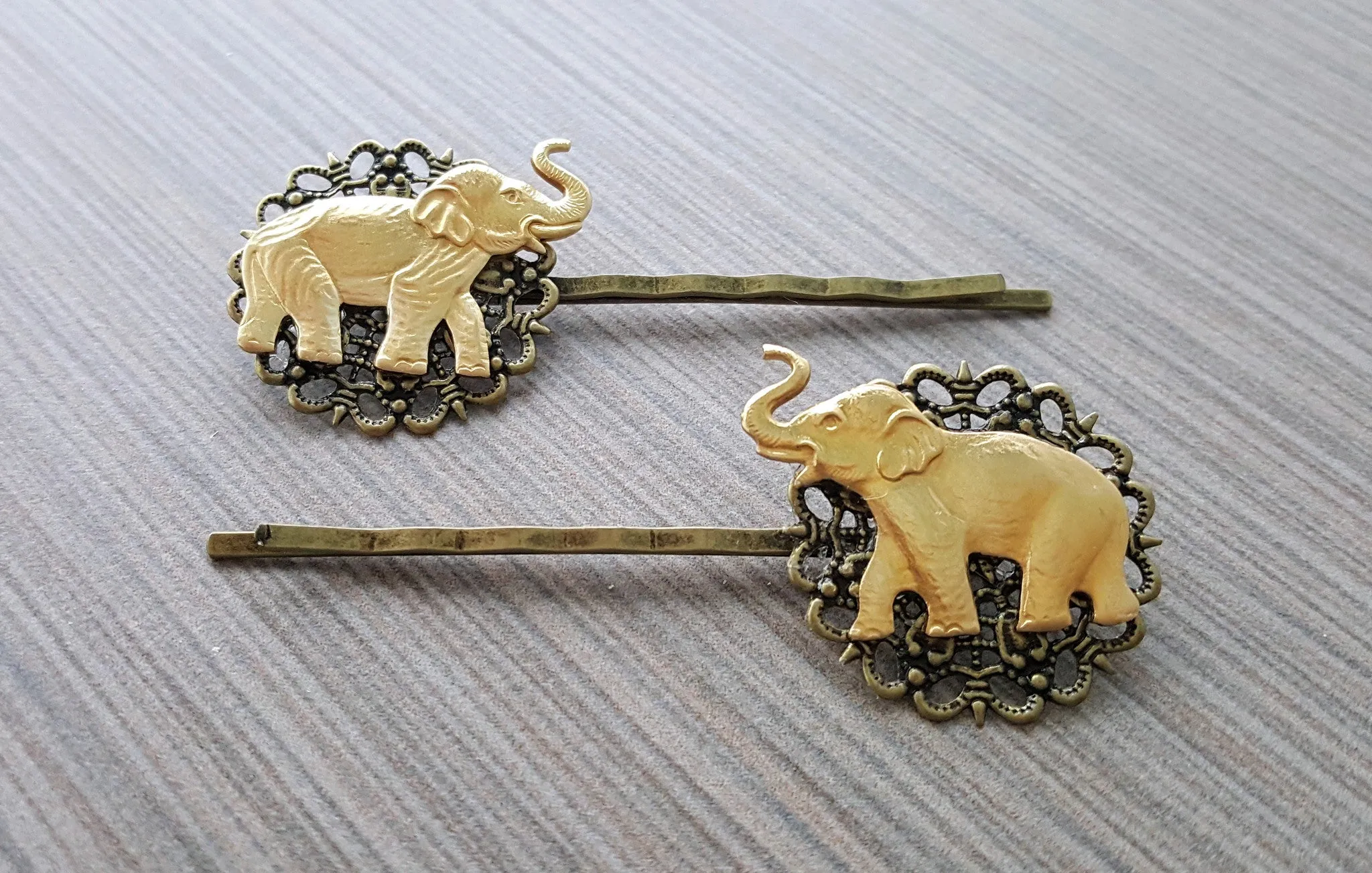 Handmade Brass Elephant Bobby Pins