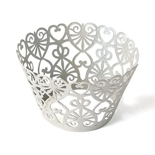 Heart Cupcake Wrappers - Laser Cut Lace Hearts (Pack of 12)