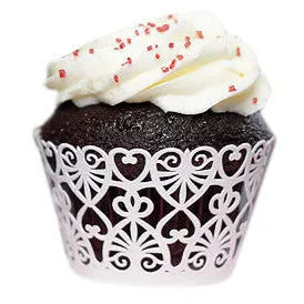 Heart Cupcake Wrappers - Laser Cut Lace Hearts (Pack of 12)