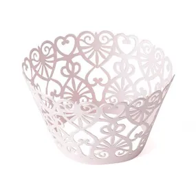 Heart Cupcake Wrappers - Laser Cut Lace Hearts (Pack of 12)