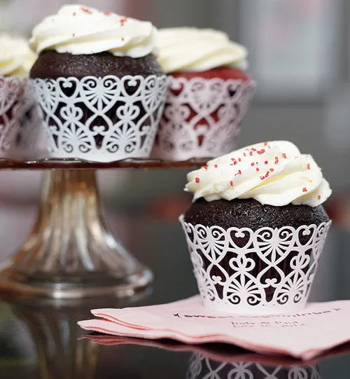 Heart Cupcake Wrappers - Laser Cut Lace Hearts (Pack of 12)