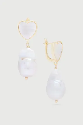 Heart Pearl Drop Dangle Earrings