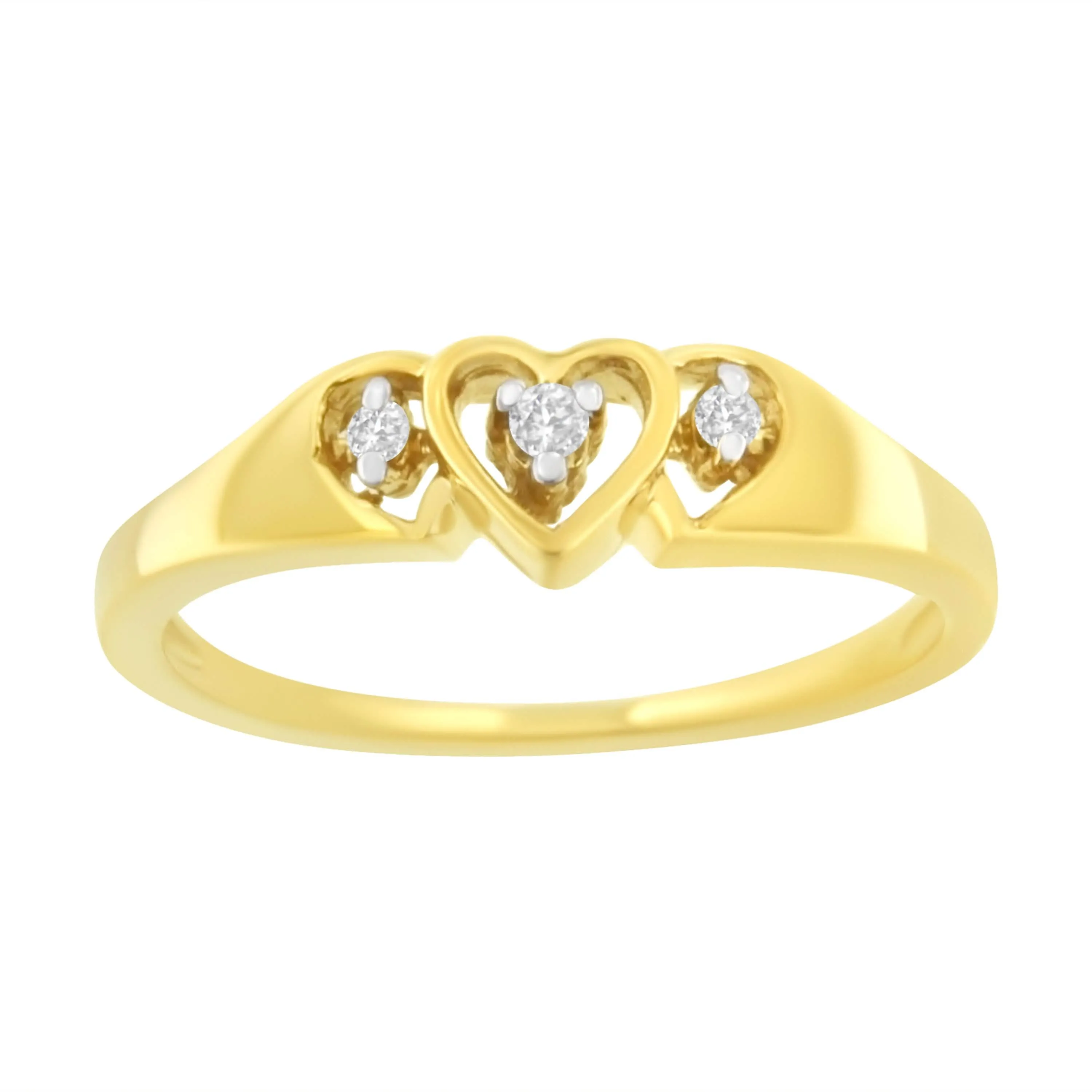 Heart-Shaped Diamond Elegance: 10KT Yellow Gold Trio Ring