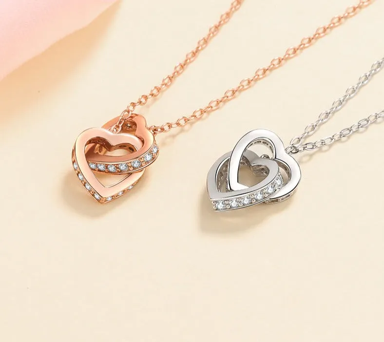 Heart to Heart Moissanite Necklace Women's S925 Silver 7A Zircon Necklace Electroplated Rose Gold Platinum Gift For Valentine's day