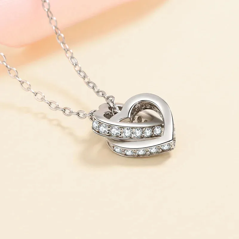 Heart to Heart Moissanite Necklace Women's S925 Silver 7A Zircon Necklace Electroplated Rose Gold Platinum Gift For Valentine's day