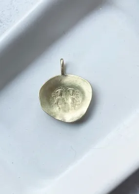Heike Concave 18K Gold Byzantine Coin With Diamond On Back