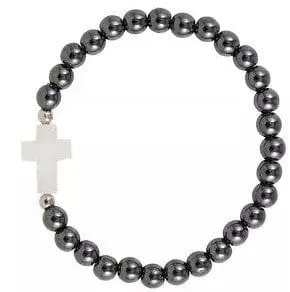 Hematite Bead Cross Bracelet Assorted Colors Stretch