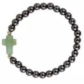 Hematite Bead Cross Bracelet Assorted Colors Stretch