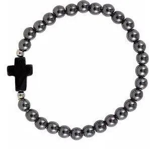 Hematite Bead Cross Bracelet Assorted Colors Stretch