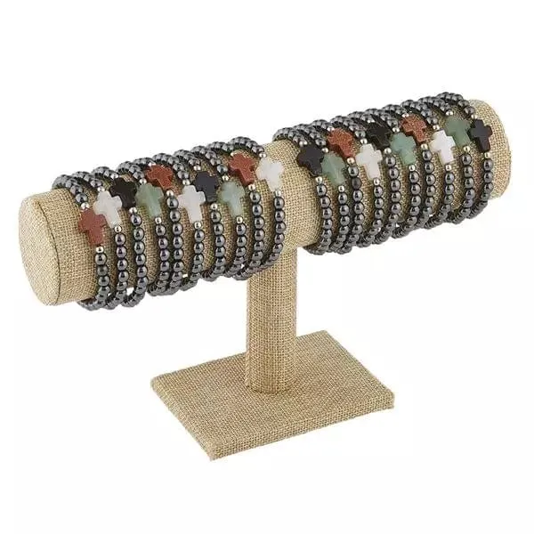 Hematite Bead Cross Bracelet Assorted Colors Stretch