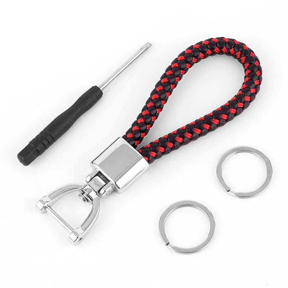 High-Grade Luxury Car Key Chain 360 Degree Rotating Horseshoe Buckle Hand Woven Leather Men Women Key Rings Holder