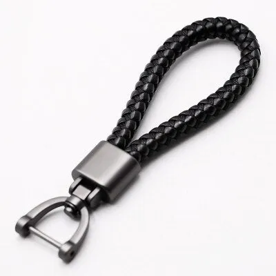 High-Grade Luxury Car Key Chain 360 Degree Rotating Horseshoe Buckle Hand Woven Leather Men Women Key Rings Holder