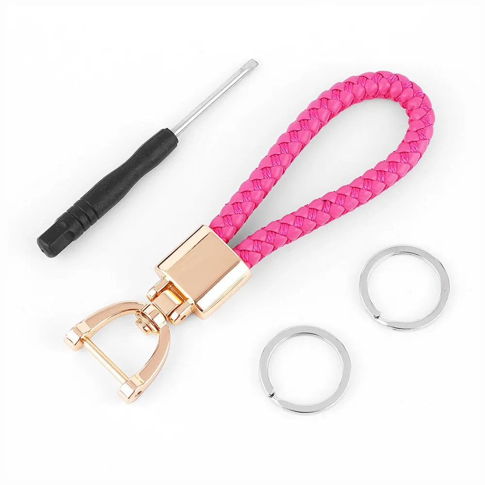 High-Grade Luxury Car Key Chain 360 Degree Rotating Horseshoe Buckle Hand Woven Leather Men Women Key Rings Holder