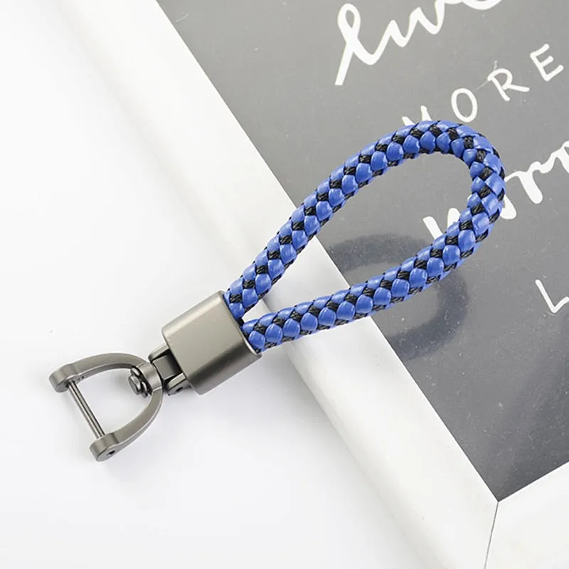 High-Grade Luxury Car Key Chain 360 Degree Rotating Horseshoe Buckle Hand Woven Leather Men Women Key Rings Holder