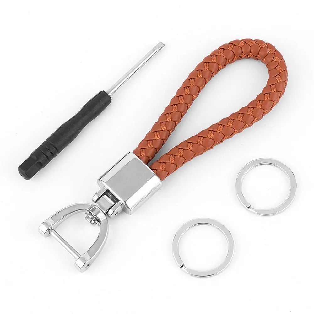 High-Grade Luxury Car Key Chain 360 Degree Rotating Horseshoe Buckle Hand Woven Leather Men Women Key Rings Holder