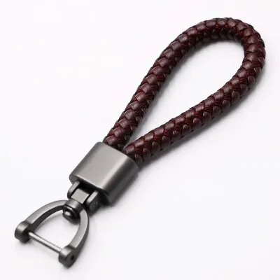High-Grade Luxury Car Key Chain 360 Degree Rotating Horseshoe Buckle Hand Woven Leather Men Women Key Rings Holder