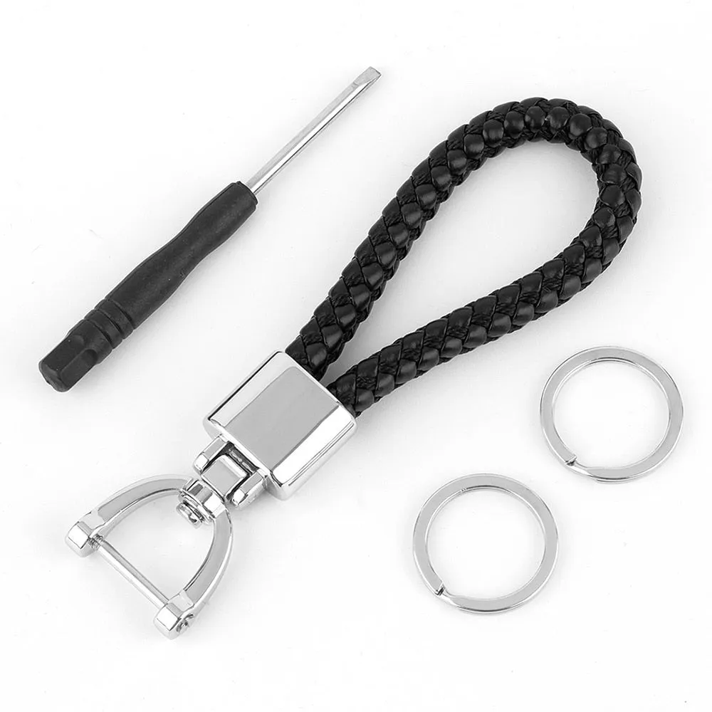 High-Grade Luxury Car Key Chain 360 Degree Rotating Horseshoe Buckle Hand Woven Leather Men Women Key Rings Holder
