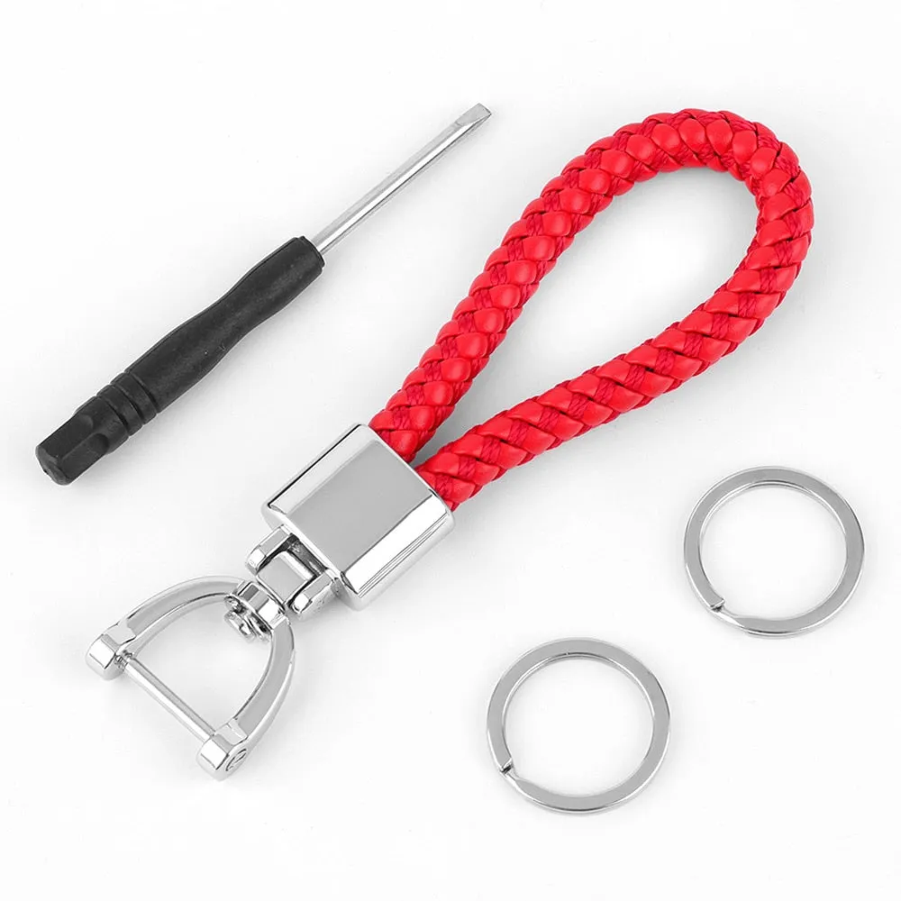 High-Grade Luxury Car Key Chain 360 Degree Rotating Horseshoe Buckle Hand Woven Leather Men Women Key Rings Holder