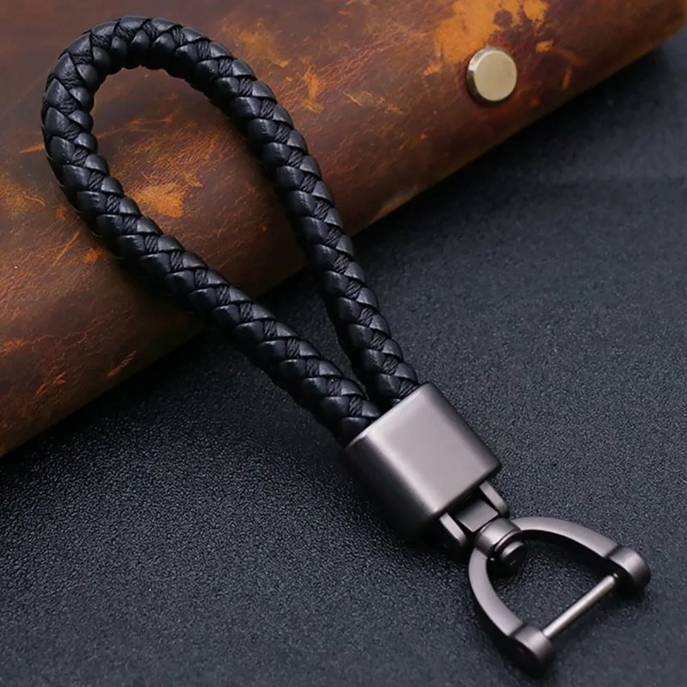 High-Grade Luxury Car Key Chain 360 Degree Rotating Horseshoe Buckle Hand Woven Leather Men Women Key Rings Holder