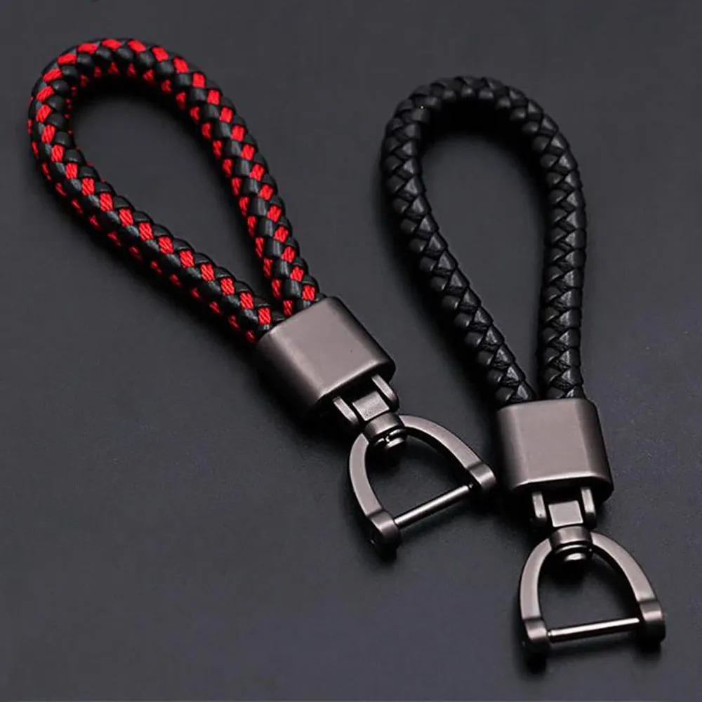 High-Grade Luxury Car Key Chain 360 Degree Rotating Horseshoe Buckle Hand Woven Leather Men Women Key Rings Holder