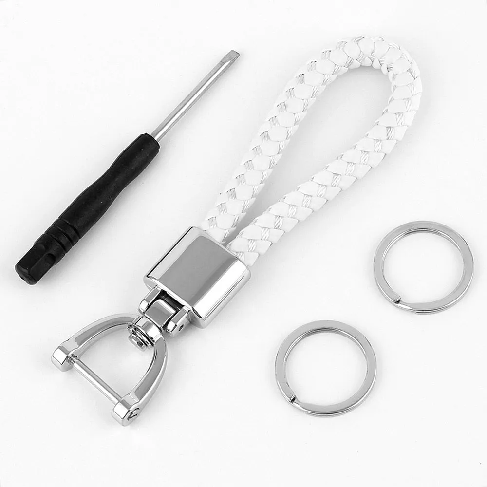 High-Grade Luxury Car Key Chain 360 Degree Rotating Horseshoe Buckle Hand Woven Leather Men Women Key Rings Holder