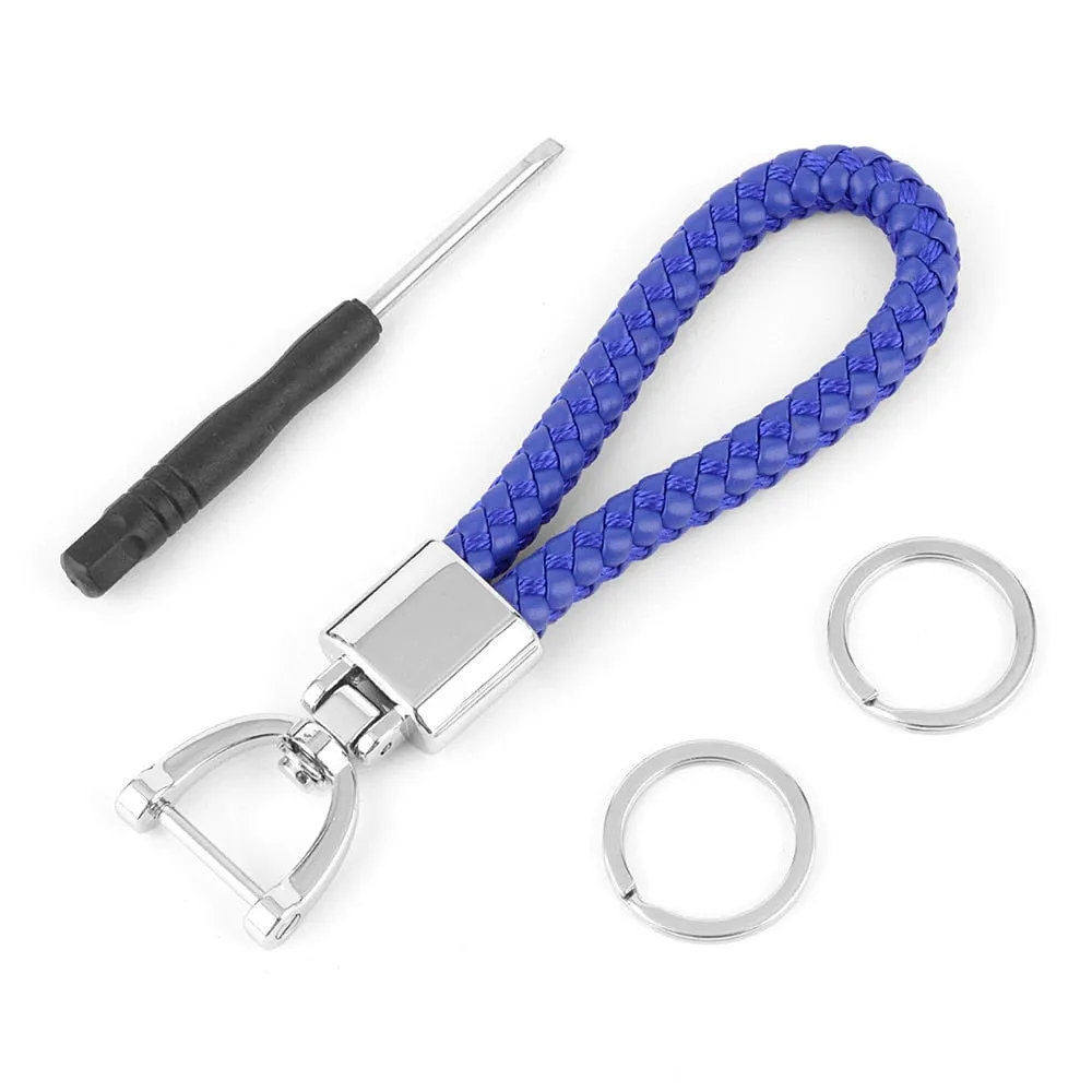 High-Grade Luxury Car Key Chain 360 Degree Rotating Horseshoe Buckle Hand Woven Leather Men Women Key Rings Holder