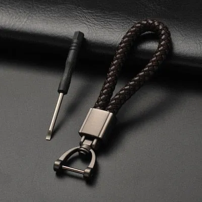 High-Grade Luxury Car Key Chain 360 Degree Rotating Horseshoe Buckle Hand Woven Leather Men Women Key Rings Holder