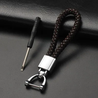 High-Grade Luxury Car Key Chain 360 Degree Rotating Horseshoe Buckle Hand Woven Leather Men Women Key Rings Holder