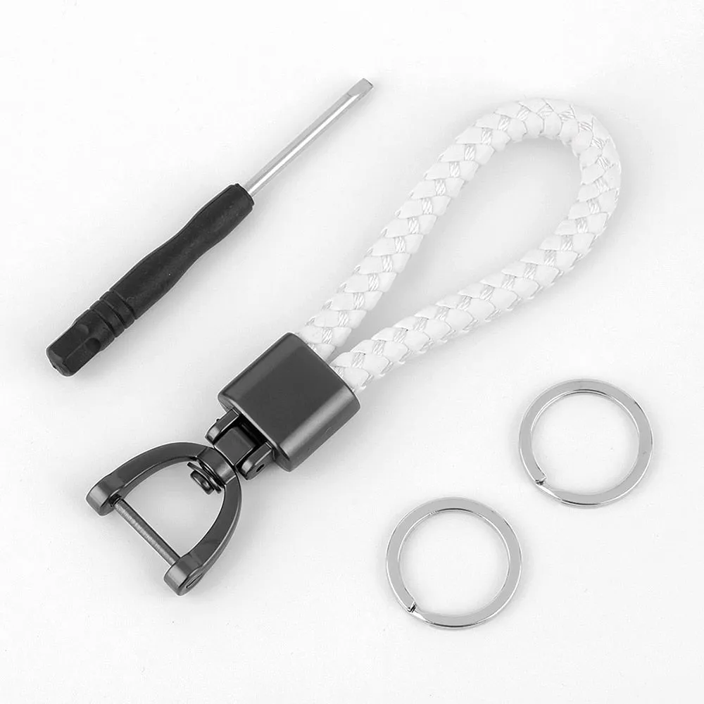High-Grade Luxury Car Key Chain 360 Degree Rotating Horseshoe Buckle Hand Woven Leather Men Women Key Rings Holder