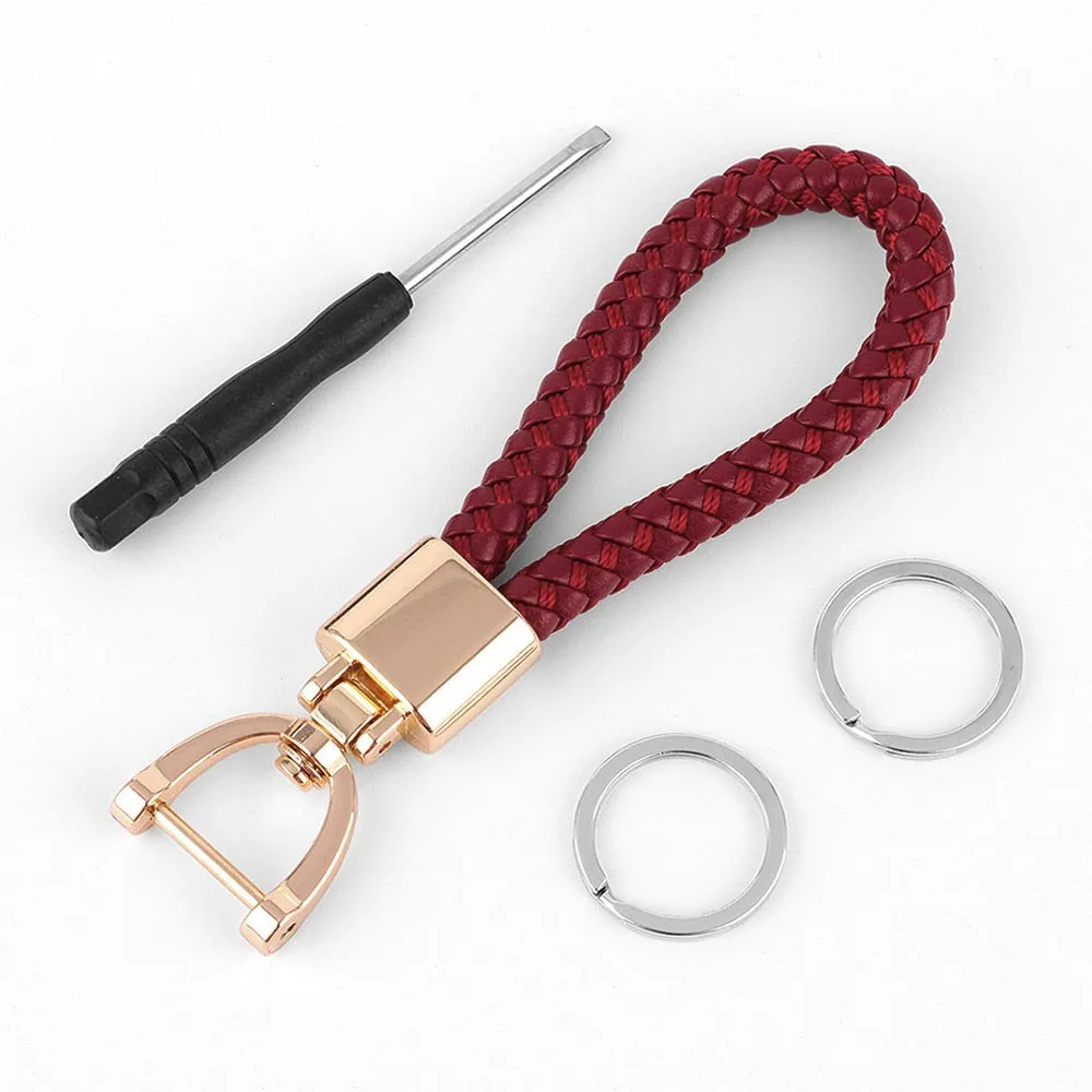 High-Grade Luxury Car Key Chain 360 Degree Rotating Horseshoe Buckle Hand Woven Leather Men Women Key Rings Holder