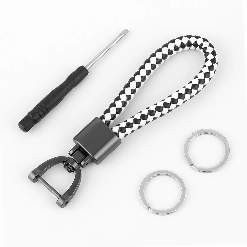 High-Grade Luxury Car Key Chain 360 Degree Rotating Horseshoe Buckle Hand Woven Leather Men Women Key Rings Holder