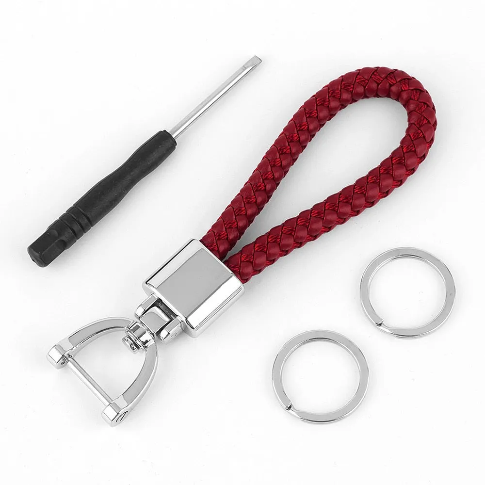 High-Grade Luxury Car Key Chain 360 Degree Rotating Horseshoe Buckle Hand Woven Leather Men Women Key Rings Holder